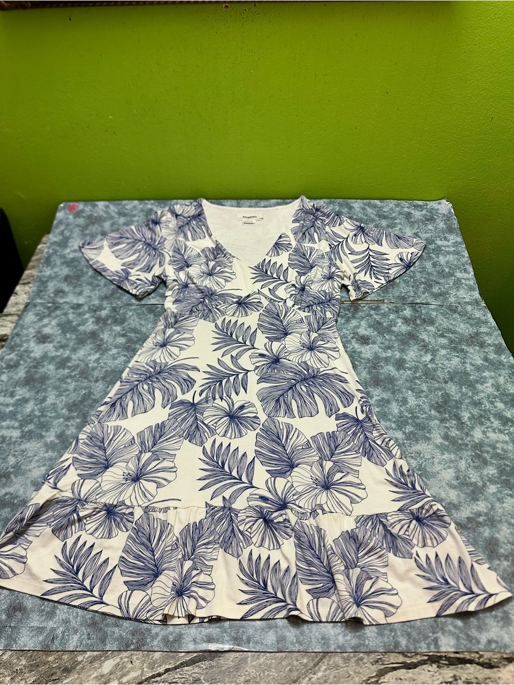 Desigual White Midi Dress with Navy Botanical Print M